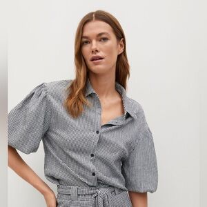 MANGO Gingham Shirt With Puffed Sleeves